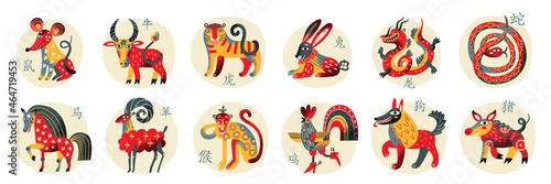 Fototapete Cute chinese horoscope zodiac set
