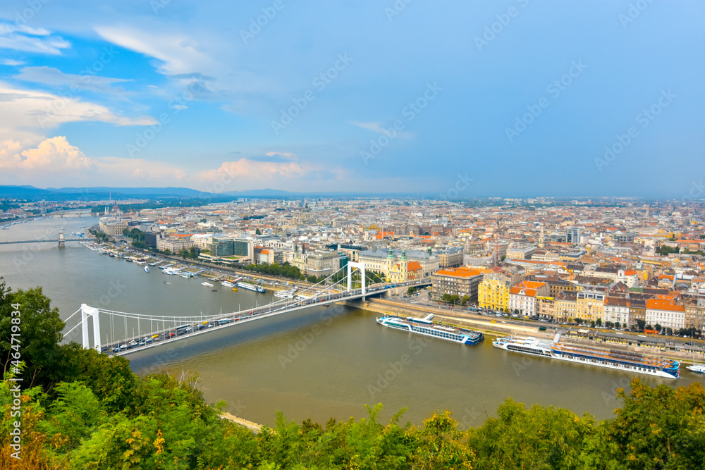 Panoramic mountain view of city of Budapest over Danube River. Budapest, Hungary. Cityscape