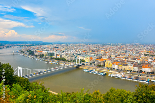 Panoramic mountain view of city of Budapest over Danube River. Budapest, Hungary. Cityscape