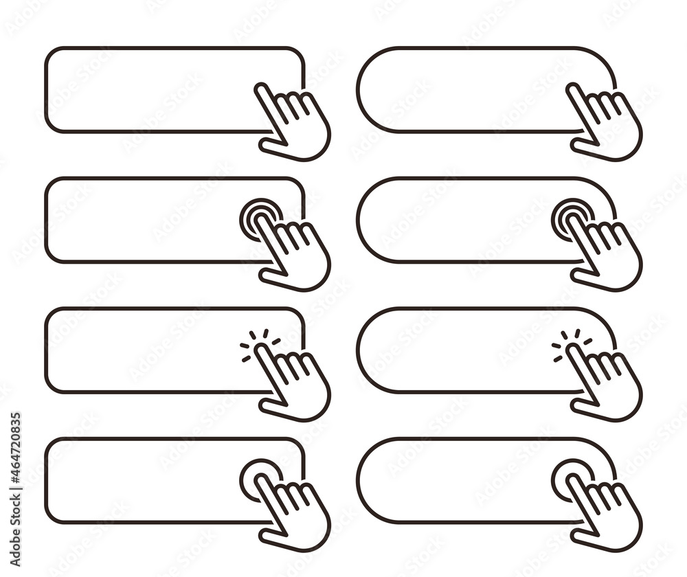 Click blank button with hand pointer clicking icon set Click blank button with hand pointer clicking icon set