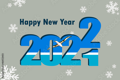 New Year's card 2022. In the photo: an element of the Midway Islands flag. Festive inscription and snowflakes. It can be used as an advertising poster, postcard, flyer, invitation or website. photo