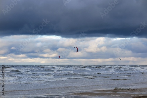 Photography kite surfing on the beach