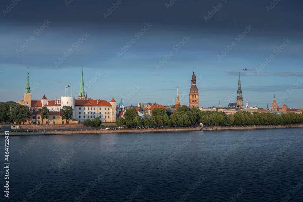 Riga Skyline with Riga Castle and Cathedral and Daugava River - Riga, Latvia