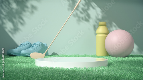 Podiums for product show with sport equipment. 3D rendering.