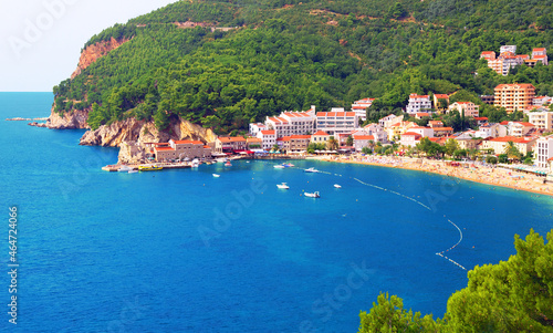 View of the Bay and beach of Petrovac. Montenegro photo