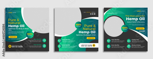 Hemp or cbd oil sale marketing social media post or web banner template design with logo, icon and abstract graphic background. Organic cannabis or marijuana medical product promotion flyer.     