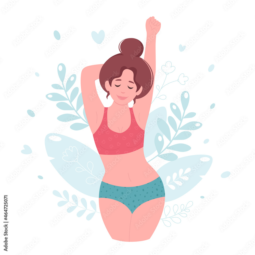Woman in underwear. Body positive, self love, self care concept. Vector illustration Woman in underwear. Body positive, self love, self care concept. Vector illustration