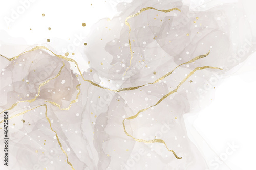 Pastel blush beige watercolor background with golden lines for wedding template. Marble nude brown fluid painting with alcohol ink effect. Abstract ivory aesthetic bohemian backdrop