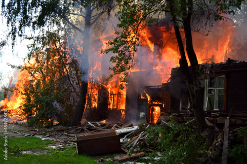 Walking down the street, I saw an old abandoned house in which a fire had started. Later firefighters arrived and started extinguishing it. But it was too late. The house burned to the ground.