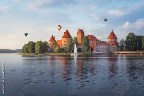 Trakai Island Castle with Hot-air Balloons - Trakai, Lithuania