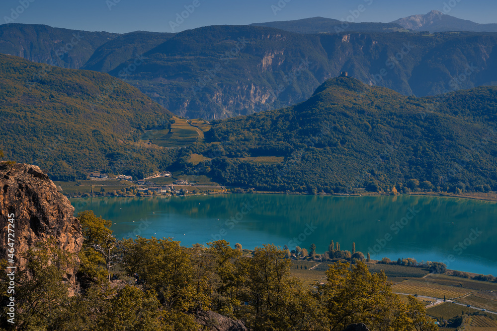 Sunny cloudless day on Lake Caldaro in the Italian South Tyrol
