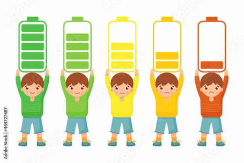 Boy with a battery symbol to indicate stress and energy levels.