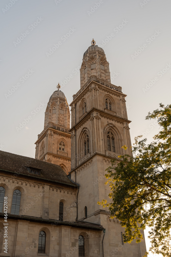 Zurich, Switzerland, September 4, 2021 Muenster church in the city center Zurich, Switzerland, September 4, 2021 Muenster church in the city center