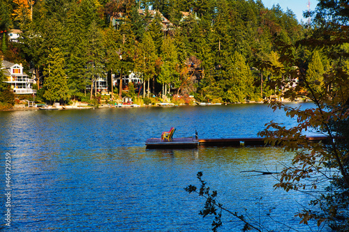 Wood dock on the long lake, Nanaimo, Vancouver Island, British Columbia, Bc Canada