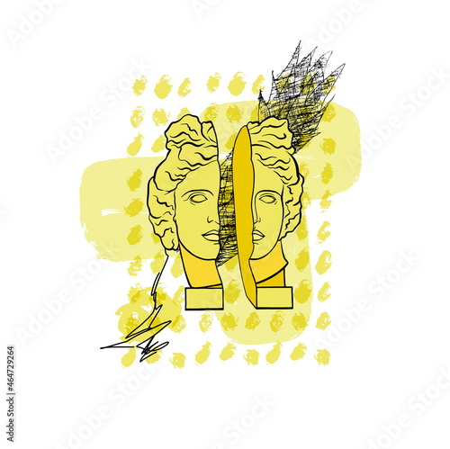 modern print with greek statue head