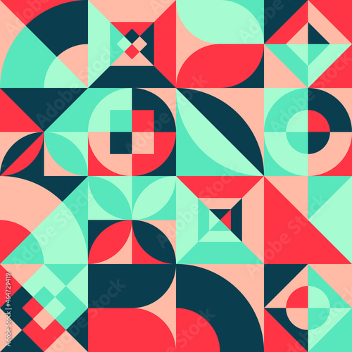 Bauhaus Retro Seamless Background. Vector Illustration of Geometrical Pattern.
