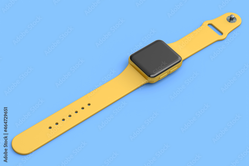 Stainless gold smart watch or fitness tracker isolated on blue background. Stainless gold smart watch or fitness tracker isolated on blue background.