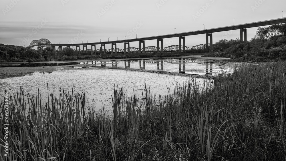 The Sault Ste. Marie International Bridge as seen from Whitefish Island