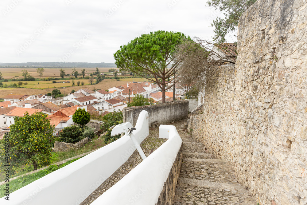 cityscape over Montemor-o-Velho and the castle wall, district of Coimbra, Beira Litoral province, Portugal