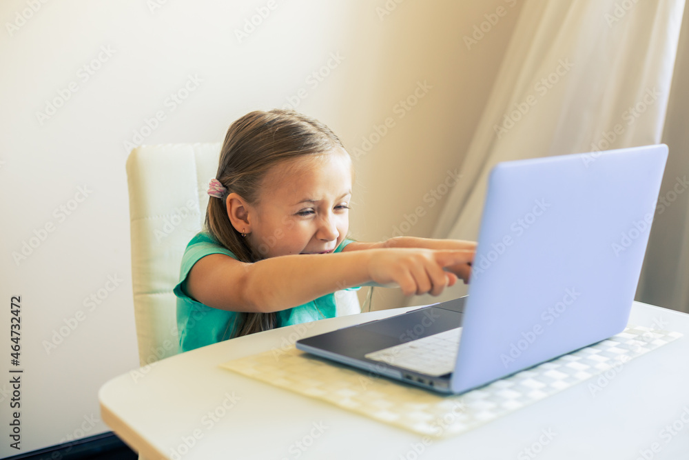 Little cute girl uses laptop to have video call Little cute girl uses laptop to have video call