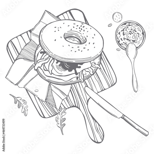 Bagel  sandwich.  Sketch illustration