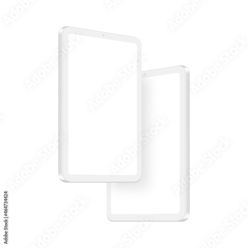 Modern Clay Tablet Computers Mockups with Blank Screens, Side Perspective View. Vector Illustration