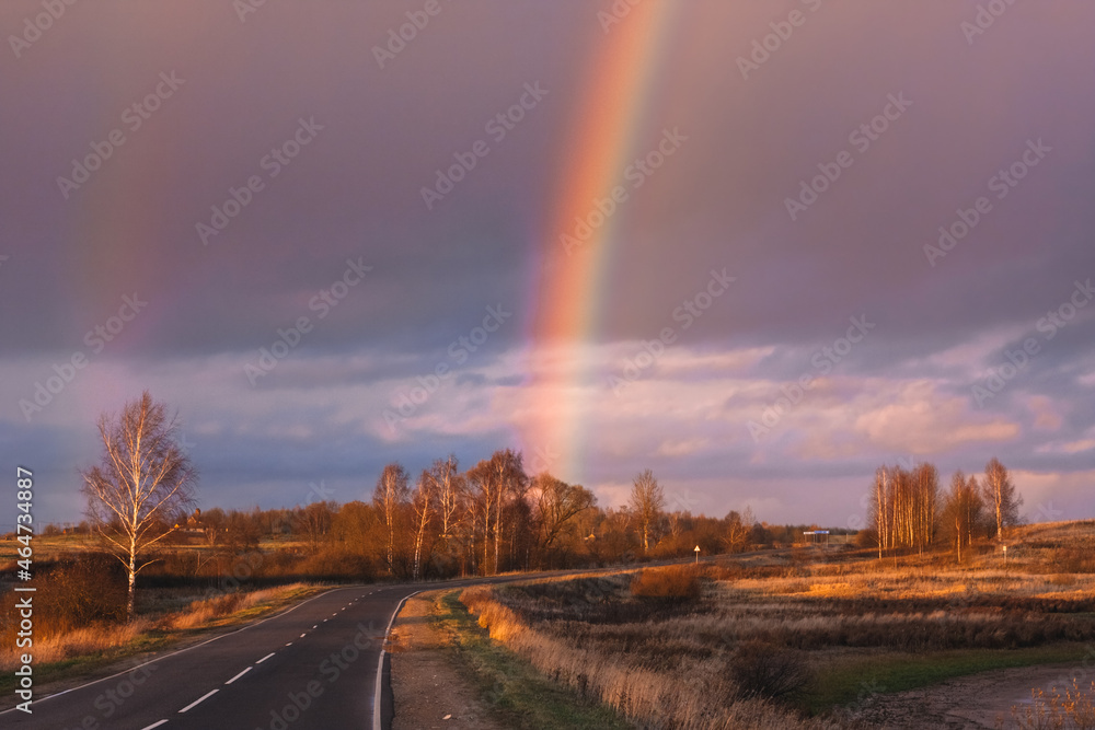 Two rainbows over the road, Moscow region, Russia