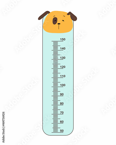 Kids meter wall with cute dog. Stadiometer for little children. Kids space height chart. Design of kid's products. Cute wall meter with funny animals. Vector template.