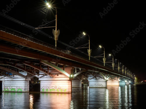 Chernavsky bridge over the Voronezh reservoir in the autumn night photo