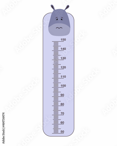 Kids meter wall with cute hippo. Stadiometer for little children. Kids space height chart. Design of kid's products. Vector template.