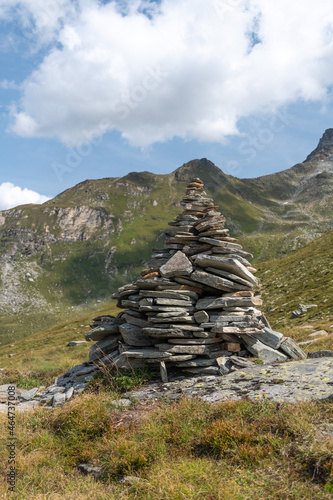 Vals, Switzerland, August 21, 2021 Stone heap in an alpine scenery © Robert