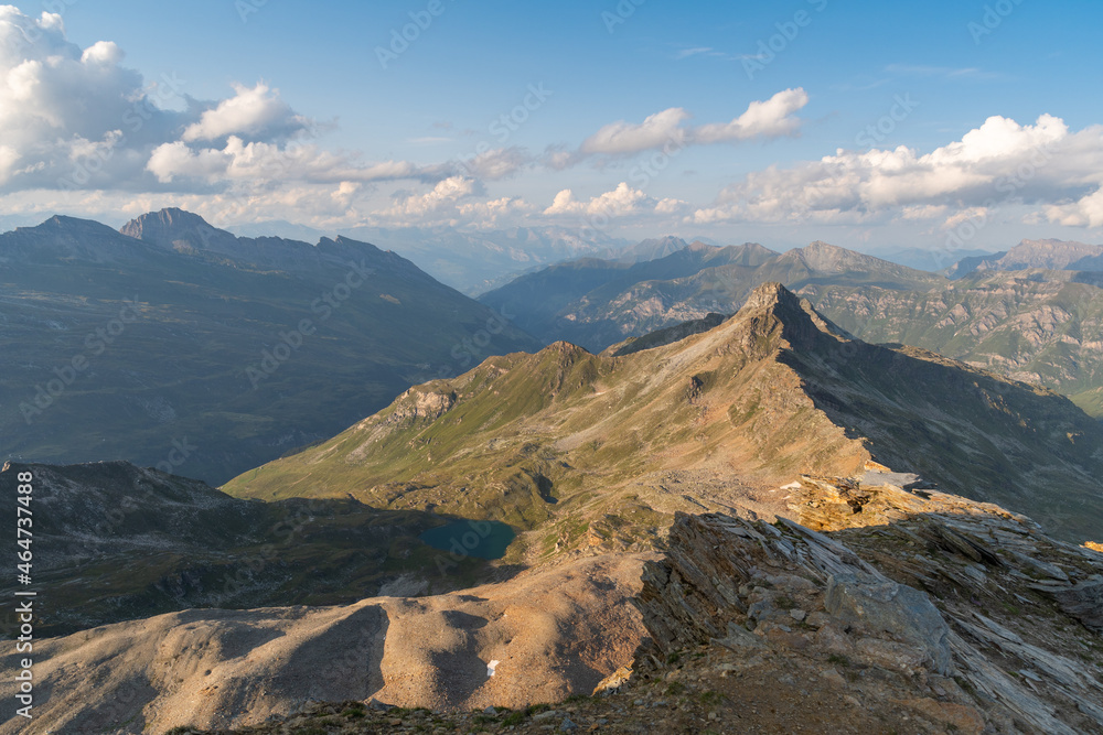 Fototapeta premium Vals, Switzerland, August 21, 2021 Majestic mountain panorama and the valley
