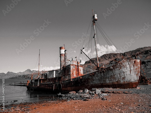 Old whaling ship on the island of South Georgia photo