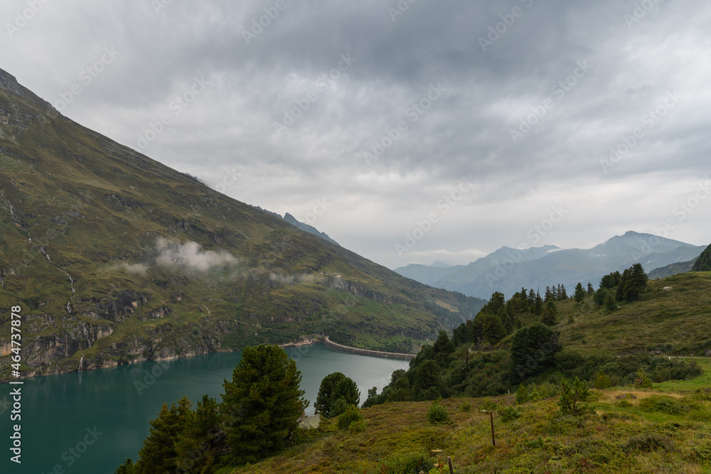 Vals, Switzerland, August 22, 2021 Dam at the mount Zervreila in the morning