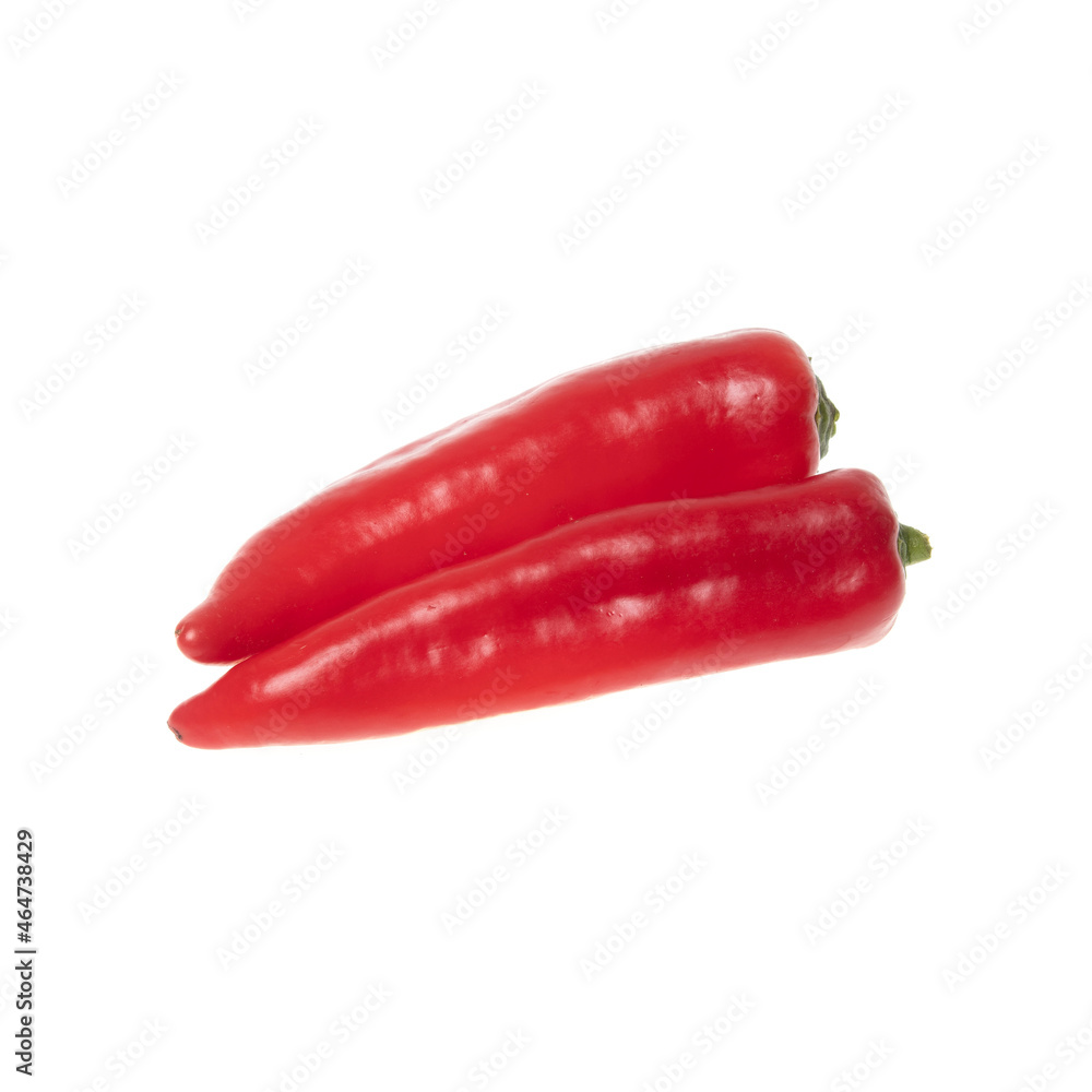 Close-up shot of red peppers ramiro on white background