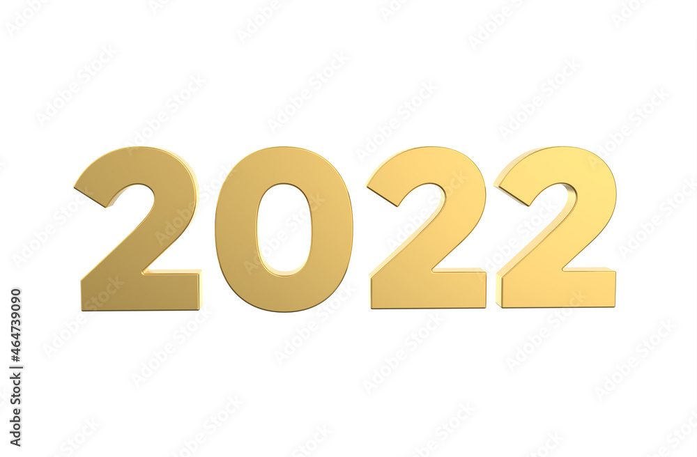 Golden 2022 text isolated on white background - 3d rendering, 3d Illustration Golden 2022 text isolated on white background - 3d rendering, 3d Illustration