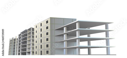 Several Building construction. Reinforced concrete slabs and floors. Residential house or office. Unfinished object. Realistic style. Isolated on white background. Bottom view. Vector