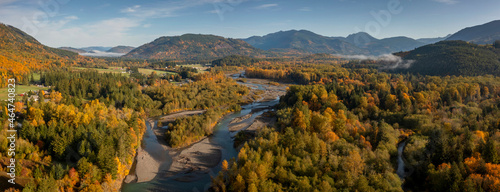 Aerial View of the Magnificent Nooksack River Valley During the Autumn Season. Fall color adds to this beautiful scenic drive up the Mt. Baker Highway to the recreation area of the Pacific Northwest. photo