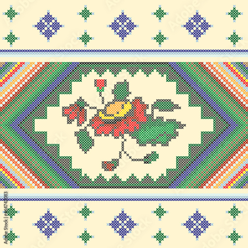 Cross stitch embroidery, national Ukrainian pattern, ornament, vector.