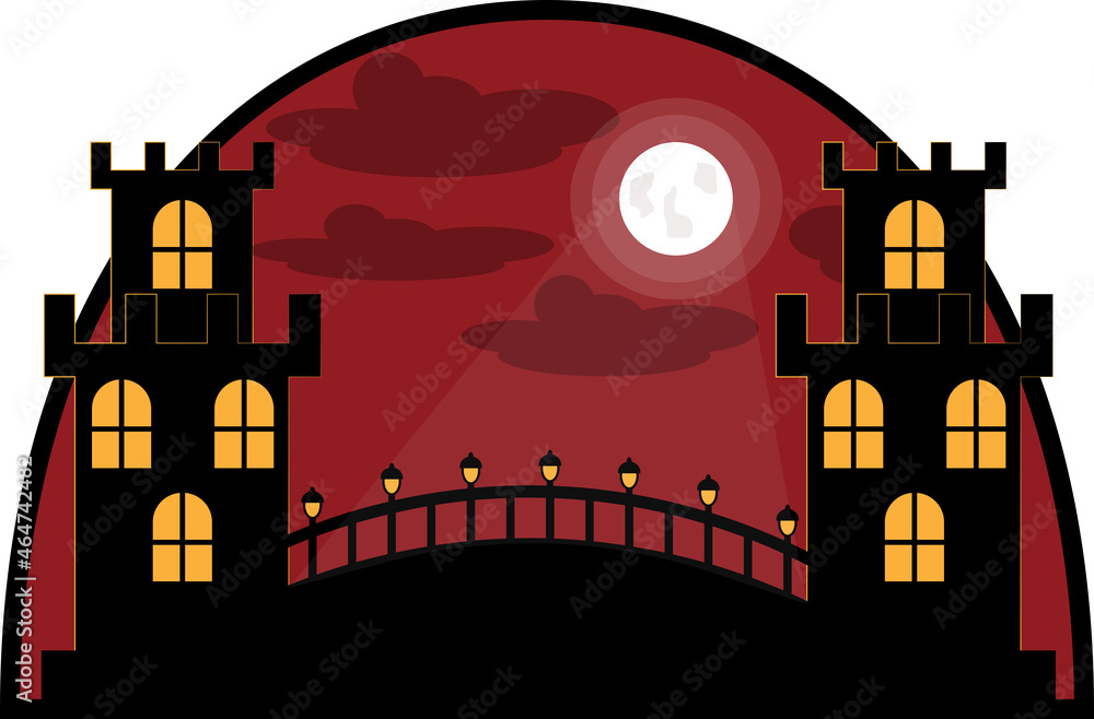 night castle with a bridge in the moonlight 