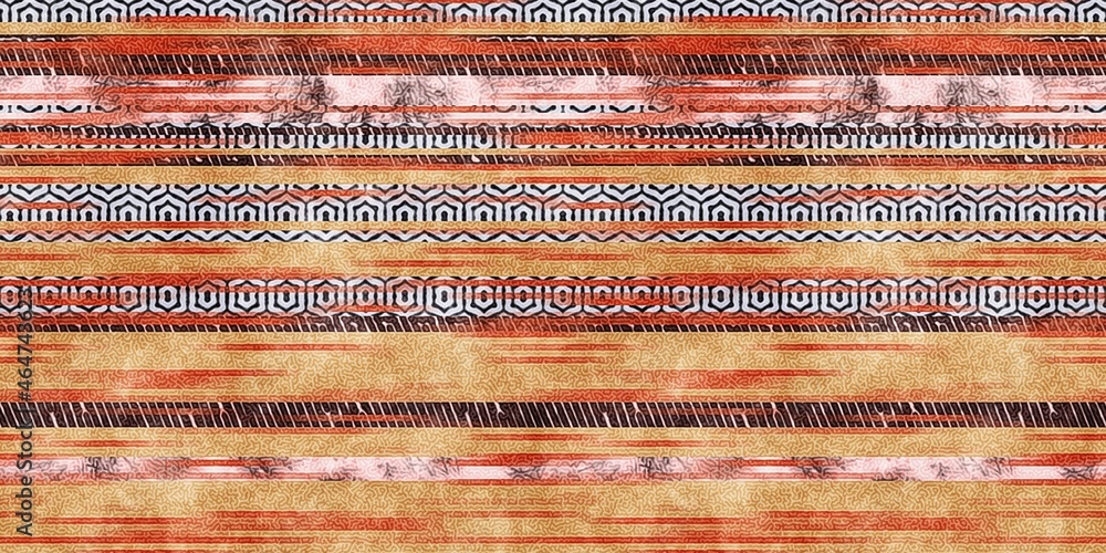 Seamless tribal ethnic stripe grungy border surface pattern design for print. High quality illustration. Faded rug or carpet like cover graphic tile. Thick lines filled with interesting geo textures. Seamless tribal ethnic stripe grungy border surface pattern design for print. High quality illustration. Faded rug or carpet like cover graphic tile. Thick lines filled with interesting geo textures.