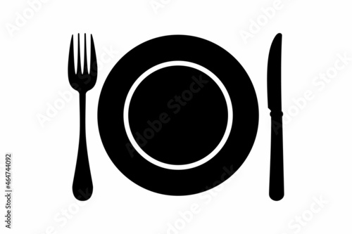 Empty plate, fork, knife, clipping path, cutlery isolated on white background. Vector illustration.