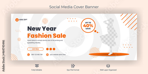 Fashion sale social media Facebook cover banner template, Web banner timeline template.
