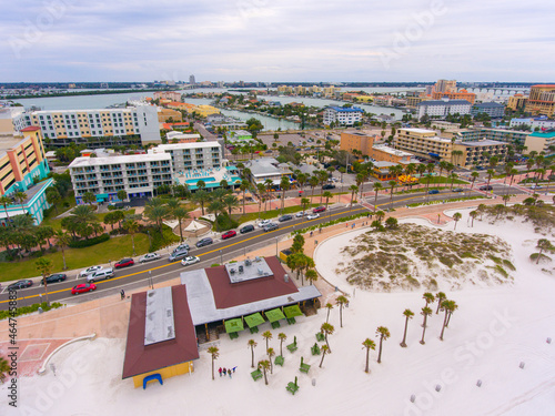 Clearwater Beach and Clearwater Harbor aerial view in a cloudy day, city of Clearwater, Florida FL, USA. 