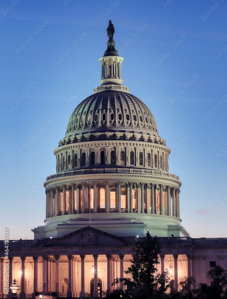 The United States Capitol, the meeting place of the United States Congress, located on Capitol Hill at the eastern end of the National Mall in Washington, D.C.