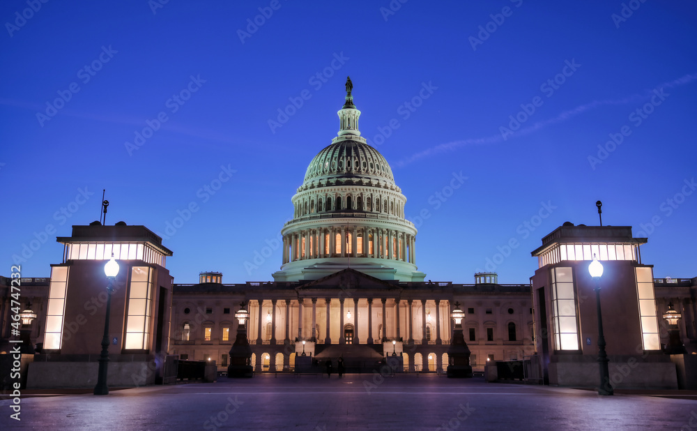 The United States Capitol, the meeting place of the United States Congress, located on Capitol Hill at the eastern end of the National Mall in Washington, D.C.