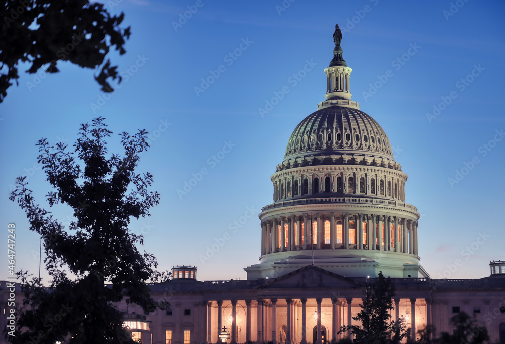 The United States Capitol, the meeting place of the United States Congress, located on Capitol Hill at the eastern end of the National Mall in Washington, D.C.