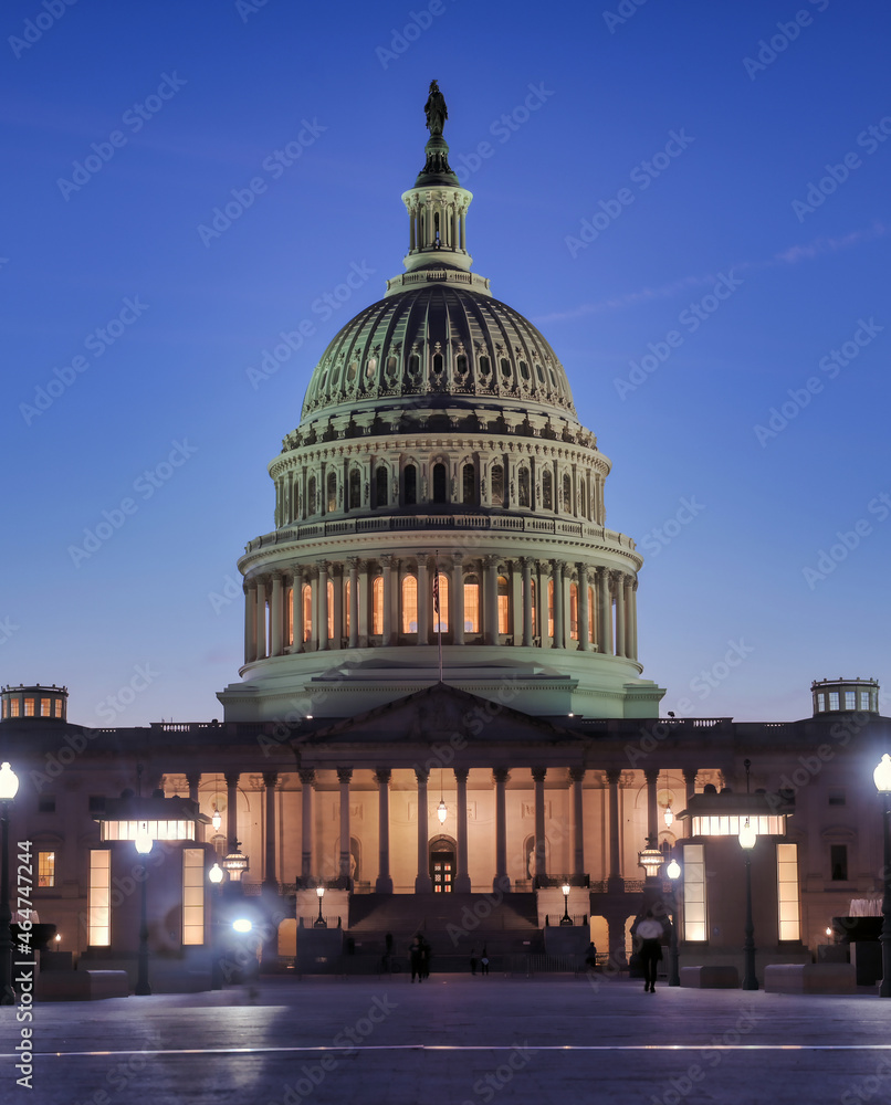 The United States Capitol, the meeting place of the United States Congress, located on Capitol Hill at the eastern end of the National Mall in Washington, D.C.