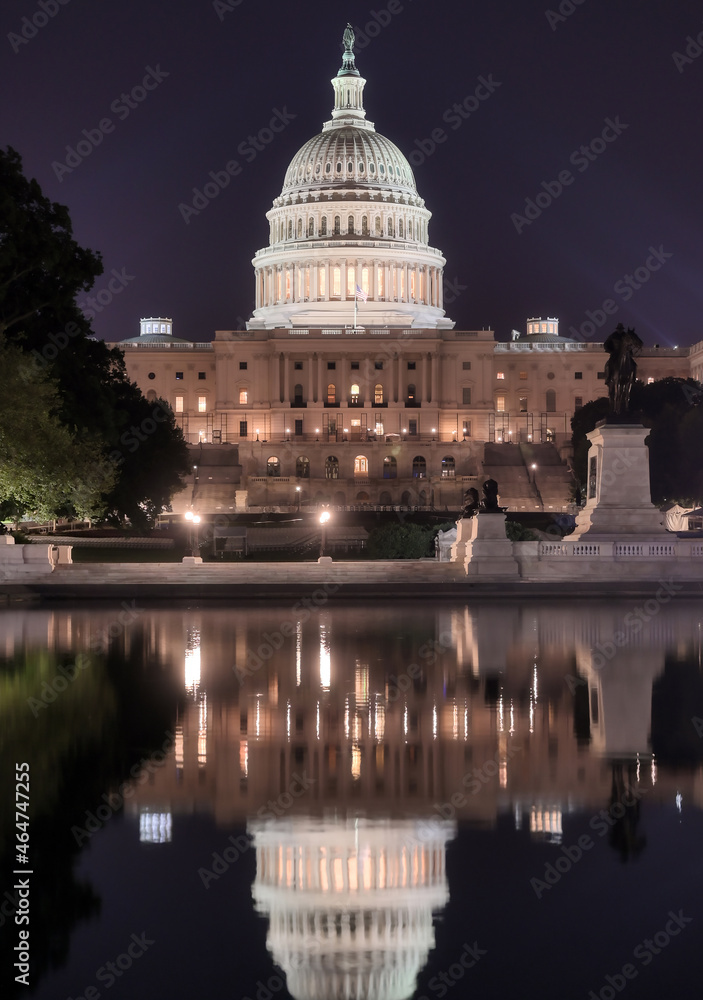 The United States Capitol, the meeting place of the United States Congress, located on Capitol Hill at the eastern end of the National Mall in Washington, D.C.