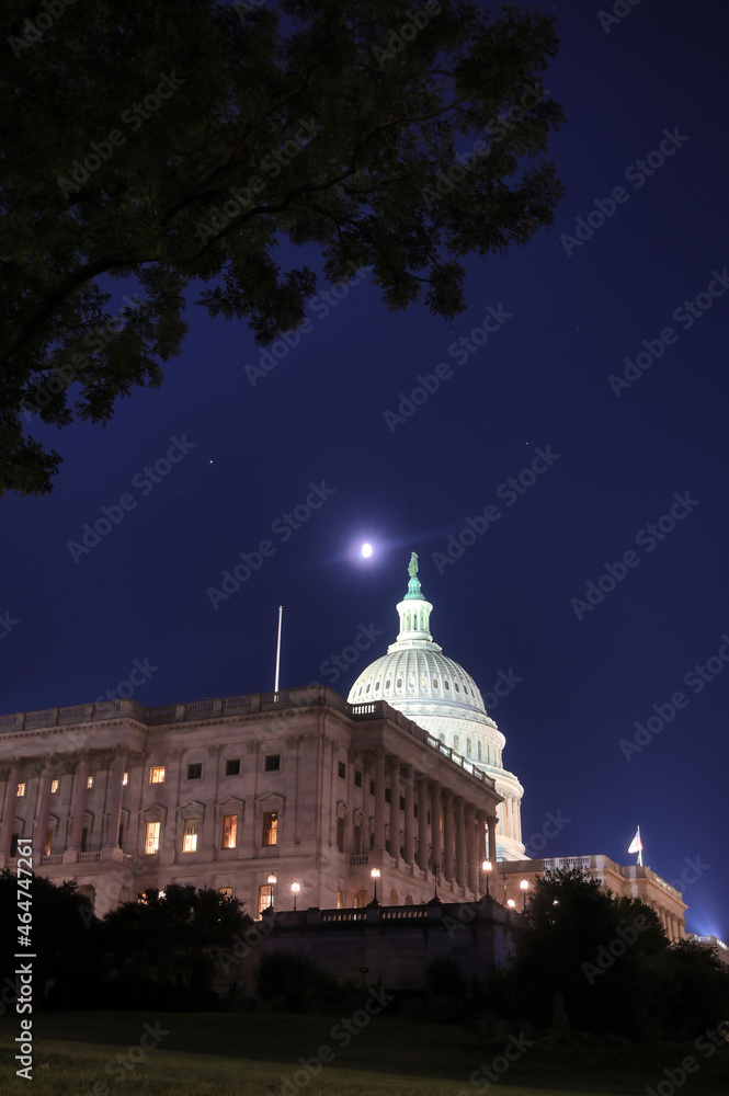 The United States Capitol, the meeting place of the United States Congress, located on Capitol Hill at the eastern end of the National Mall in Washington, D.C.